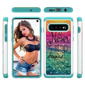 Colorful Dream Catcher Studded Rhinestone Bling Diamond Shock Absorbing Hybrid Defender Rugged Phone Case Cover for Samsung Galaxy S10 (6.1 inch)