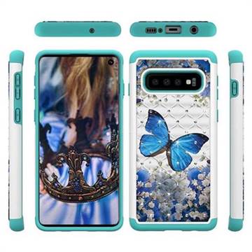 Flower Butterfly Studded Rhinestone Bling Diamond Shock Absorbing Hybrid Defender Rugged Phone Case Cover for Samsung Galaxy S10 (6.1 inch)