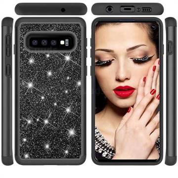 Glitter Rhinestone Bling Shock Absorbing Hybrid Defender Rugged Phone Case Cover for Samsung Galaxy S10 (6.1 inch) - Black
