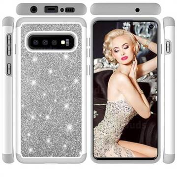 Glitter Rhinestone Bling Shock Absorbing Hybrid Defender Rugged Phone Case Cover for Samsung Galaxy S10 (6.1 inch) - Gray