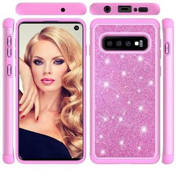 Glitter Rhinestone Bling Shock Absorbing Hybrid Defender Rugged Phone Case Cover for Samsung Galaxy S10 (6.1 inch) - Pink
