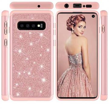 Glitter Rhinestone Bling Shock Absorbing Hybrid Defender Rugged Phone Case Cover for Samsung Galaxy S10 (6.1 inch) - Rose Gold