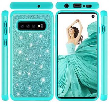 Glitter Rhinestone Bling Shock Absorbing Hybrid Defender Rugged Phone Case Cover for Samsung Galaxy S10 (6.1 inch) - Green