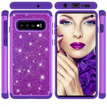 Glitter Rhinestone Bling Shock Absorbing Hybrid Defender Rugged Phone Case Cover for Samsung Galaxy S10 (6.1 inch) - Purple