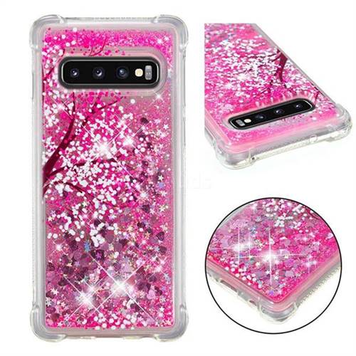 Pink Cherry Blossom Dynamic Liquid Glitter Sand Quicksand Star TPU Case for Samsung Galaxy S10 (6.1 inch)