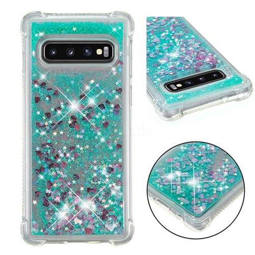 Dynamic Liquid Glitter Sand Quicksand TPU Case for Samsung Galaxy S10 (6.1 inch) - Green Love Heart
