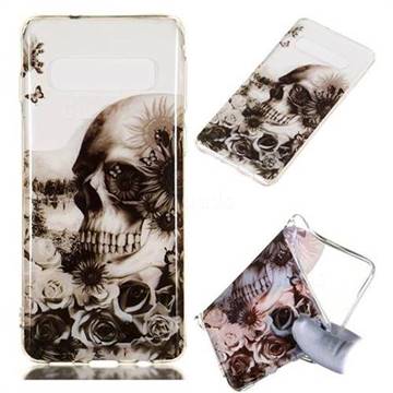 Black Flower Skull Super Clear Soft TPU Back Cover for Samsung Galaxy S10 (6.1 inch)