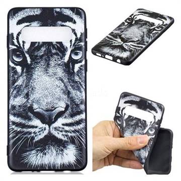 White Tiger 3D Embossed Relief Black TPU Cell Phone Back Cover for Samsung Galaxy S10 (6.1 inch)