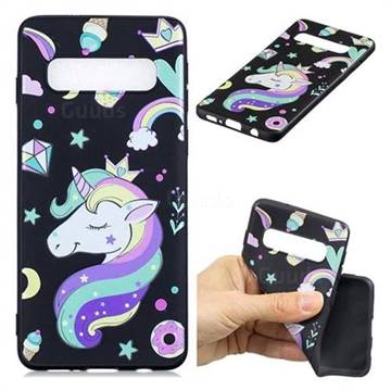 Candy Unicorn 3D Embossed Relief Black TPU Cell Phone Back Cover for Samsung Galaxy S10 (6.1 inch)