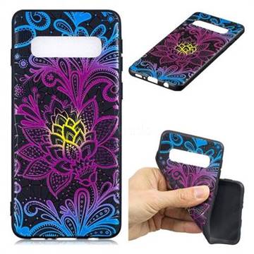 Colorful Lace 3D Embossed Relief Black TPU Cell Phone Back Cover for Samsung Galaxy S10 (6.1 inch)