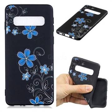 Little Blue Flowers 3D Embossed Relief Black TPU Cell Phone Back Cover for Samsung Galaxy S10 (6.1 inch)