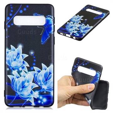 Blue Butterfly 3D Embossed Relief Black TPU Cell Phone Back Cover for Samsung Galaxy S10 (6.1 inch)