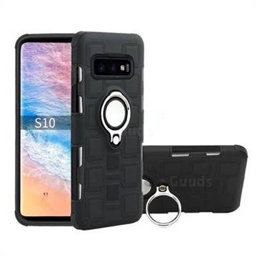 Ice Cube Shockproof PC + Silicon Invisible Ring Holder Phone Case for Samsung Galaxy S10 (6.1 inch) - Black