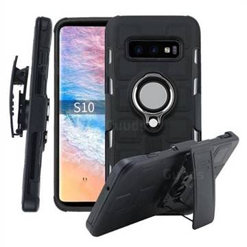 3 in 1 PC + Silicone Leather Phone Case for Samsung Galaxy S10 (6.1 inch) - Black
