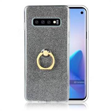 Luxury Soft TPU Glitter Back Ring Cover with 360 Rotate Finger Holder Buckle for Samsung Galaxy S10 (6.1 inch) - Black