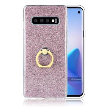 Luxury Soft TPU Glitter Back Ring Cover with 360 Rotate Finger Holder Buckle for Samsung Galaxy S10 (6.1 inch) - Pink