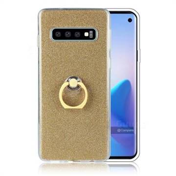 Luxury Soft TPU Glitter Back Ring Cover with 360 Rotate Finger Holder Buckle for Samsung Galaxy S10 (6.1 inch) - Golden