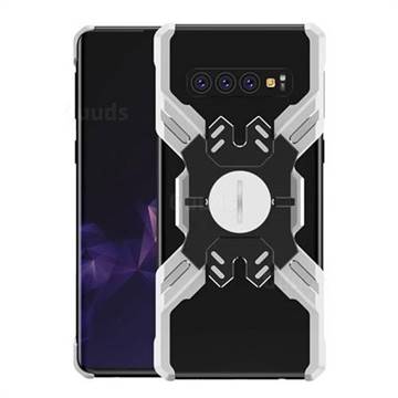 Heroes All Metal Frame Coin Kickstand Car Magnetic Bumper Phone Case for Samsung Galaxy S10 (6.1 inch) - Silver