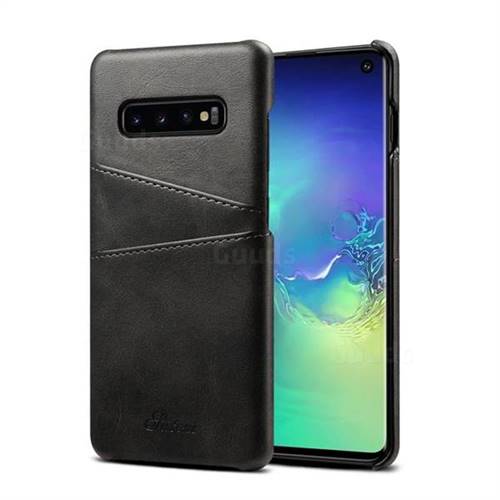 Suteni Retro Classic Card Slots Calf Leather Coated Back Cover for Samsung Galaxy S10 (6.1 inch) - Black
