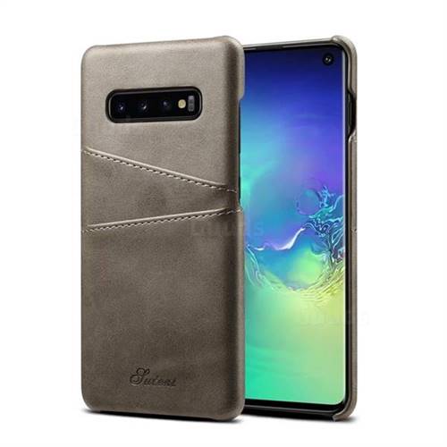 Suteni Retro Classic Card Slots Calf Leather Coated Back Cover for Samsung Galaxy S10 (6.1 inch) - Gray