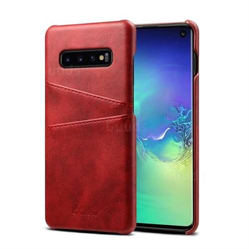 Suteni Retro Classic Card Slots Calf Leather Coated Back Cover for Samsung Galaxy S10 (6.1 inch) - Red