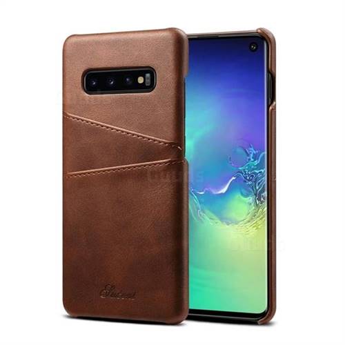 Suteni Retro Classic Card Slots Calf Leather Coated Back Cover for Samsung Galaxy S10 (6.1 inch) - Brown