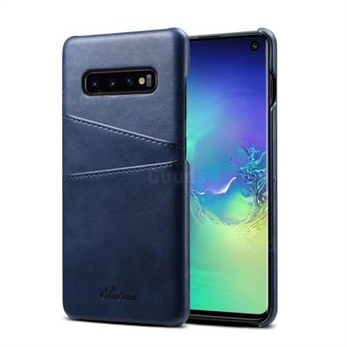 Suteni Retro Classic Card Slots Calf Leather Coated Back Cover for Samsung Galaxy S10 (6.1 inch) - Blue