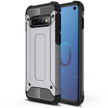 King Kong Armor Premium Shockproof Dual Layer Rugged Hard Cover for Samsung Galaxy S10 (6.1 inch) - Silver Grey