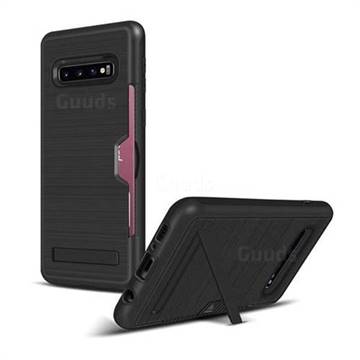 Brushed 2 in 1 TPU + PC Stand Card Slot Phone Case Cover for Samsung Galaxy S10 (6.1 inch) - Black