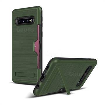 Brushed 2 in 1 TPU + PC Stand Card Slot Phone Case Cover for Samsung Galaxy S10 (6.1 inch) - Army Green