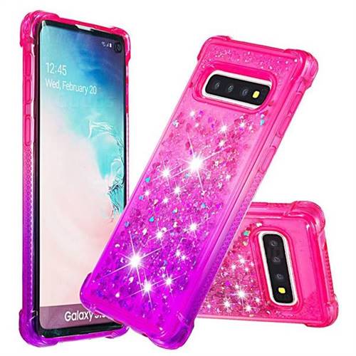 Rainbow Gradient Liquid Glitter Quicksand Sequins Phone Case for Samsung Galaxy S10 (6.1 inch) - Pink Purple