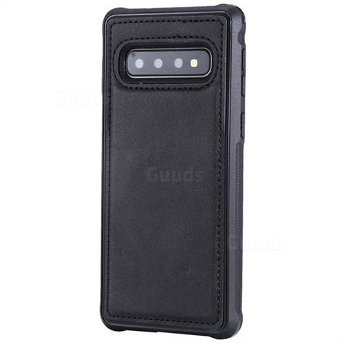 Luxury Shatter-resistant Leather Coated Phone Back Cover for Samsung Galaxy S10 (6.1 inch) - Black