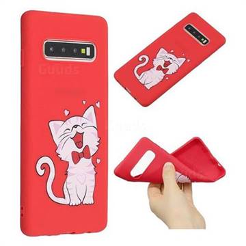 Happy Bow Cat Anti-fall Frosted Relief Soft TPU Back Cover for Samsung Galaxy S10 (6.1 inch)