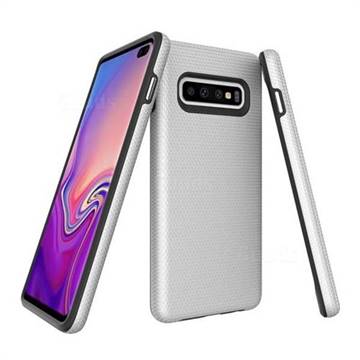 Triangle Texture Shockproof Hybrid Rugged Armor Defender Phone Case for Samsung Galaxy S10 (6.1 inch) - Silver