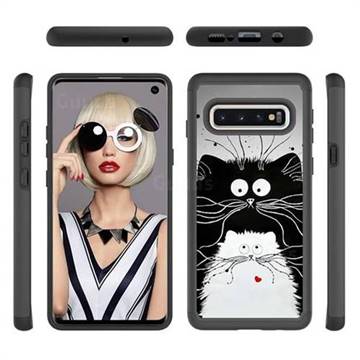 Black and White Cat Shock Absorbing Hybrid Defender Rugged Phone Case Cover for Samsung Galaxy S10 (6.1 inch)