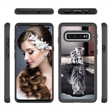 Cat and Tiger Shock Absorbing Hybrid Defender Rugged Phone Case Cover for Samsung Galaxy S10 (6.1 inch)