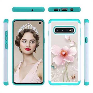 Pearl Flower Shock Absorbing Hybrid Defender Rugged Phone Case Cover for Samsung Galaxy S10 (6.1 inch)