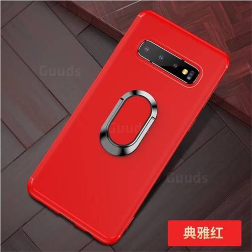 Anti-fall Invisible 360 Rotating Ring Grip Holder Kickstand Phone Cover for Samsung Galaxy S10 (6.1 inch) - Red