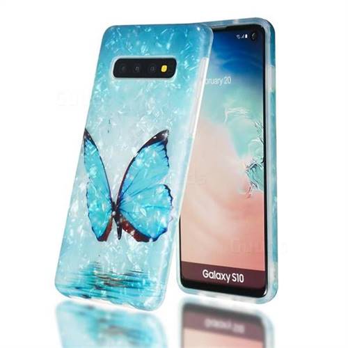 Sea Blue Butterfly Shell Pattern Clear Bumper Glossy Rubber Silicone