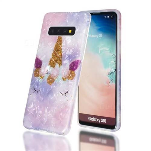 Unicorn Girl Shell Pattern Clear Bumper Glossy Rubber Silicone Phone Case for Samsung Galaxy S10 (6.1 inch)