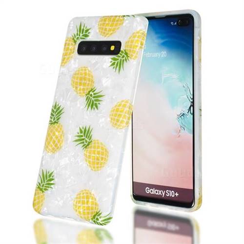 Yellow Pineapple Shell Pattern Clear Bumper Glossy Rubber Silicone Phone Case for Samsung Galaxy S10 (6.1 inch)