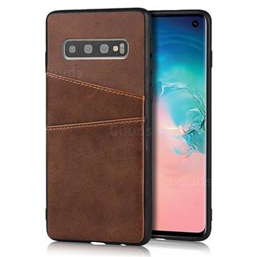 Simple Calf Card Slots Mobile Phone Back Cover for Samsung Galaxy S10 (6.1 inch) - Coffee