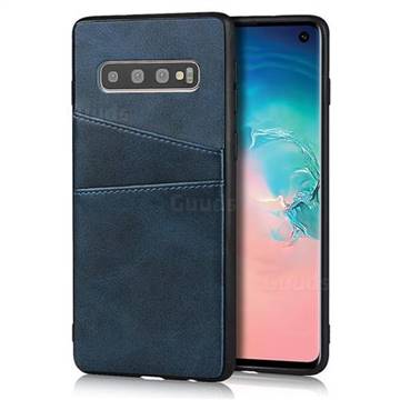 Simple Calf Card Slots Mobile Phone Back Cover for Samsung Galaxy S10 (6.1 inch) - Blue