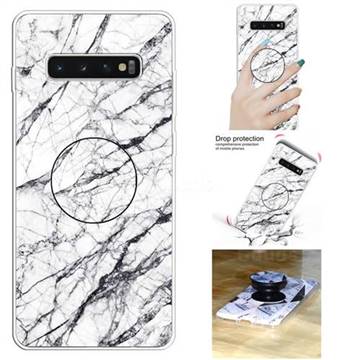 White Marble Pop Stand Holder Varnish Phone Cover for Samsung Galaxy S10 (6.1 inch)