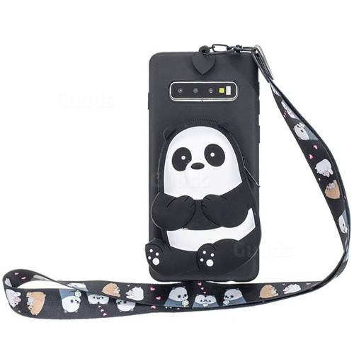 Cute Panda Neck Lanyard Zipper Wallet Silicone Case for Samsung Galaxy S10 (6.1 inch)