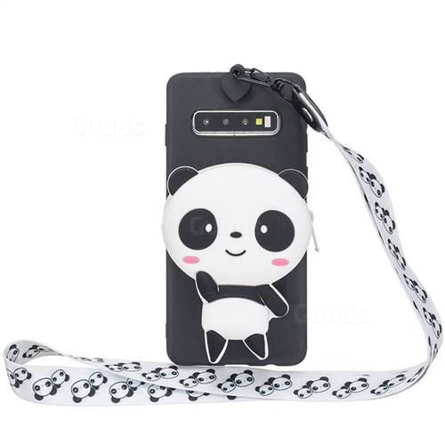 White Panda Neck Lanyard Zipper Wallet Silicone Case for Samsung Galaxy S10 (6.1 inch)