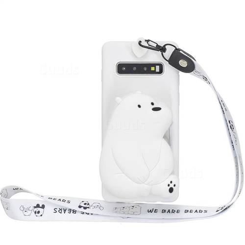 White Polar Bear Neck Lanyard Zipper Wallet Silicone Case for Samsung Galaxy S10 (6.1 inch)