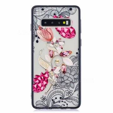 Tulip Lace Diamond Flower Soft TPU Back Cover for Samsung Galaxy S10 (6.1 inch)