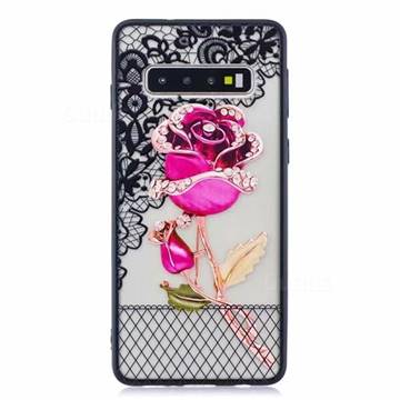 Rose Lace Diamond Flower Soft TPU Back Cover for Samsung Galaxy S10 (6.1 inch)