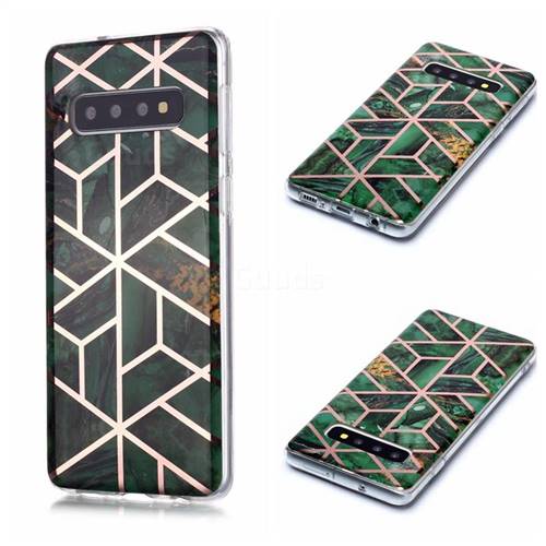 Green Rhombus Galvanized Rose Gold Marble Phone Back Cover for Samsung Galaxy S10 (6.1 inch)